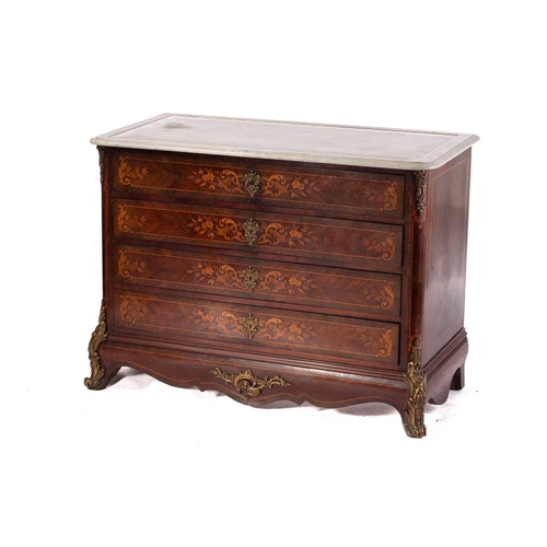 133 - A French Napoleon III marble topped rosewood dressing commode with marquetry decoration, fitted four... 