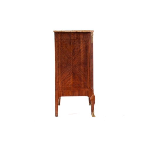 137 - An French Louis XVI style marble topped three drawer rosewood commode, early 20th century with geome... 