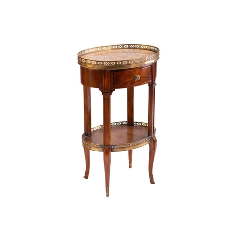 139 - A French Napoleon III style mahogany oval table en chiffonier with marble top, 20th century, with pi... 