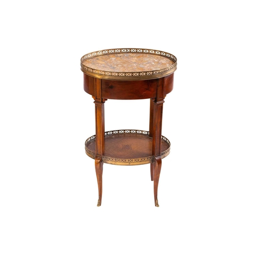 139 - A French Napoleon III style mahogany oval table en chiffonier with marble top, 20th century, with pi... 