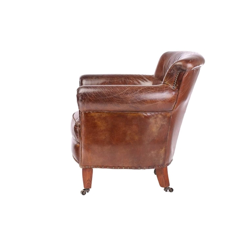 143 - An Edwardian-style beech framed Gentleman's club-type tub chair, late 20th century, with close naile... 