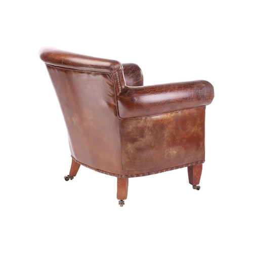 143 - An Edwardian-style beech framed Gentleman's club-type tub chair, late 20th century, with close naile... 