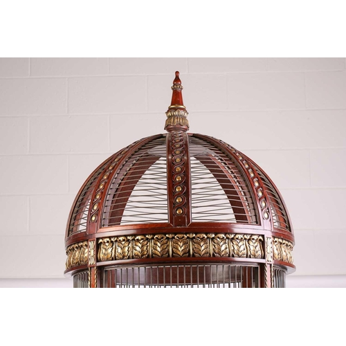 150 - An extremely large and impressive 19th century style cylindrical mahogany parrot cage,late 20th cent... 