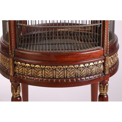 150 - An extremely large and impressive 19th century style cylindrical mahogany parrot cage,late 20th cent... 