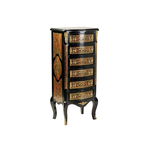 152 - A Napoleon III style ebonised and faux shell Boule pedestal chest of six drawers with cast and gilt ... 