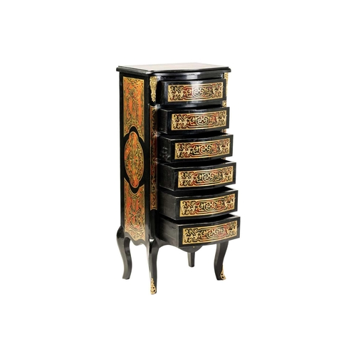 152 - A Napoleon III style ebonised and faux shell Boule pedestal chest of six drawers with cast and gilt ... 