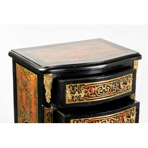 152 - A Napoleon III style ebonised and faux shell Boule pedestal chest of six drawers with cast and gilt ... 