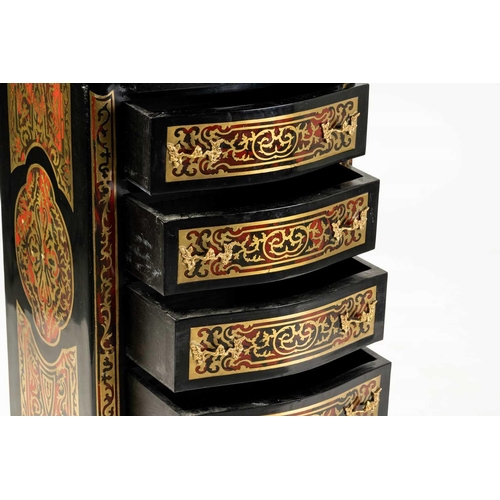 152 - A Napoleon III style ebonised and faux shell Boule pedestal chest of six drawers with cast and gilt ... 