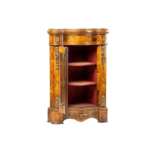 153 - An unusual Victorian Circassian walnut corner display cabinet (adapted) with single glazed serpentin... 