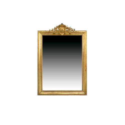 154 - A late 19th-century French giltwood framed mirror, with shell and floral garland surmount, 154 cm x ... 