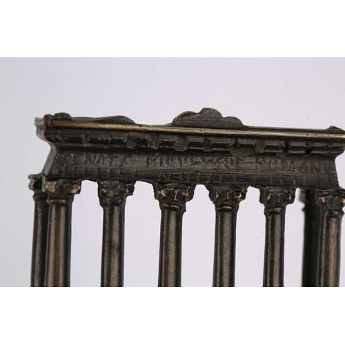 160 - A late grand tour patinated bronze reduction of the Temple of Castor & Pollux, 9.5 cm wide x 20.5 cm... 