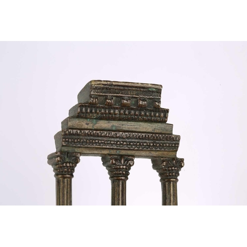 160 - A late grand tour patinated bronze reduction of the Temple of Castor & Pollux, 9.5 cm wide x 20.5 cm... 