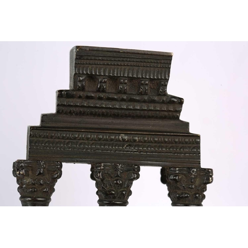 160 - A late grand tour patinated bronze reduction of the Temple of Castor & Pollux, 9.5 cm wide x 20.5 cm... 