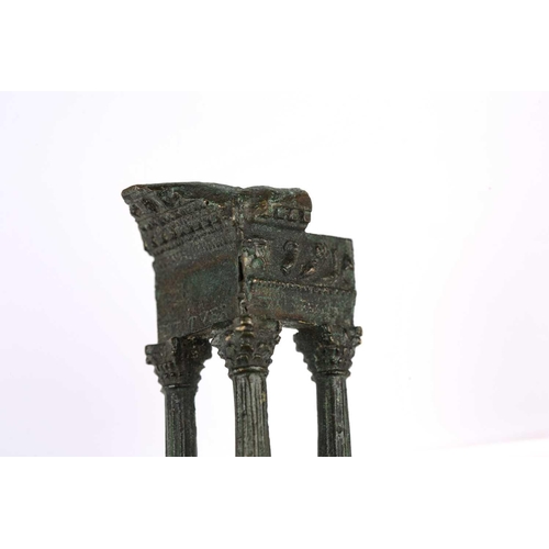 160 - A late grand tour patinated bronze reduction of the Temple of Castor & Pollux, 9.5 cm wide x 20.5 cm... 