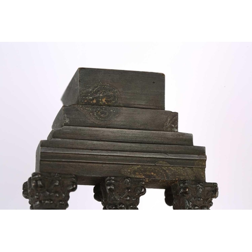 160 - A late grand tour patinated bronze reduction of the Temple of Castor & Pollux, 9.5 cm wide x 20.5 cm... 