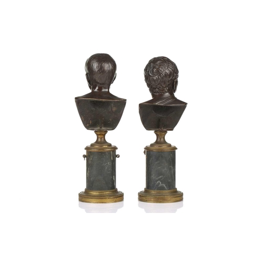 161 - A pair of 19th-century hollow cast bronze busts, 'Cicero' and 'Demosthenes', after the antique, on c... 