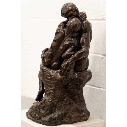 162 - After Augusta Rodin, 'The Kiss', a large paginated bronze figure on a square white marble base. 45 c... 