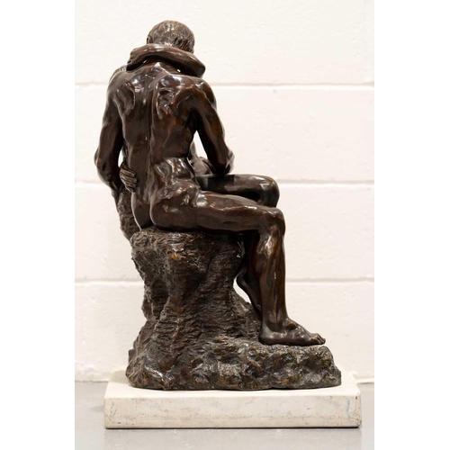 162 - After Augusta Rodin, 'The Kiss', a large paginated bronze figure on a square white marble base. 45 c... 