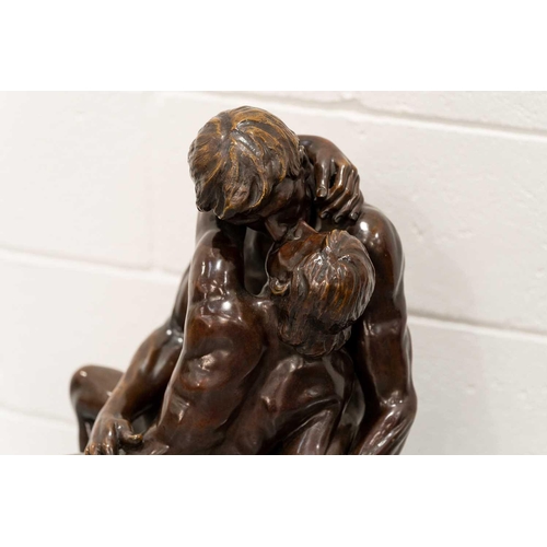 162 - After Augusta Rodin, 'The Kiss', a large paginated bronze figure on a square white marble base. 45 c... 