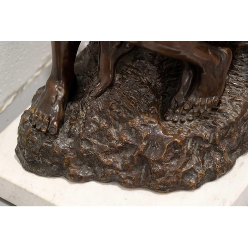 162 - After Augusta Rodin, 'The Kiss', a large paginated bronze figure on a square white marble base. 45 c... 