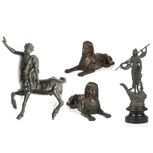 163 - A late grand tour patinated bronze reduction of the Furietti Centaur, 19th century, with arm aloft a... 