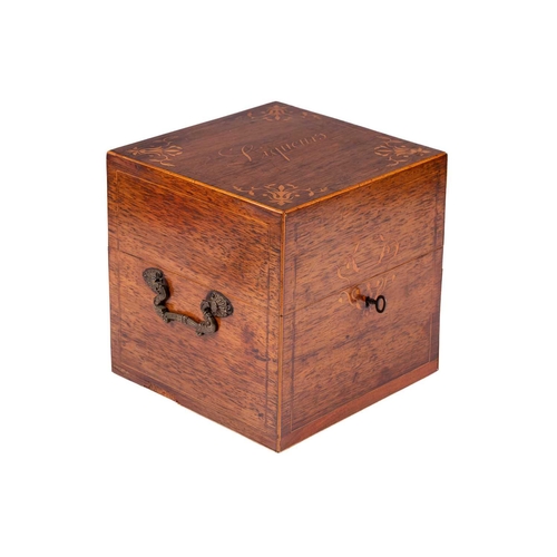 167 - A Victorian marquetry inlaid rosewood liqueur box, the hinged cover inlaid with the legend 