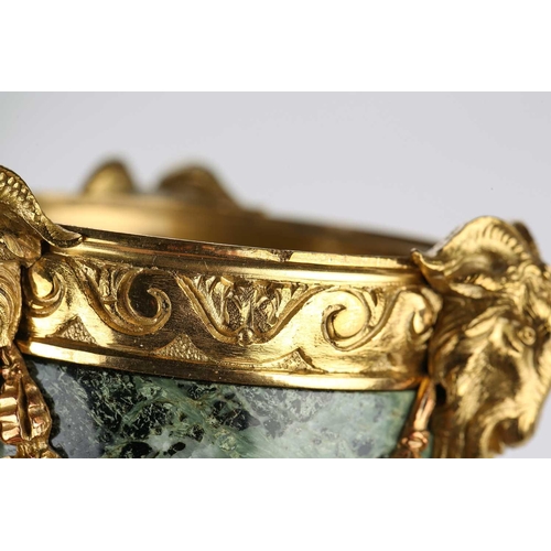 175 - A fine pair of Louis XVI style ormolu and variegated green marble cassolettes of classical urn form,... 