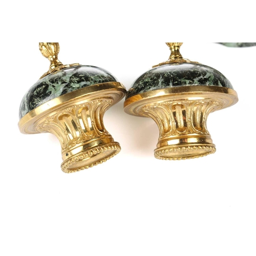 175 - A fine pair of Louis XVI style ormolu and variegated green marble cassolettes of classical urn form,... 