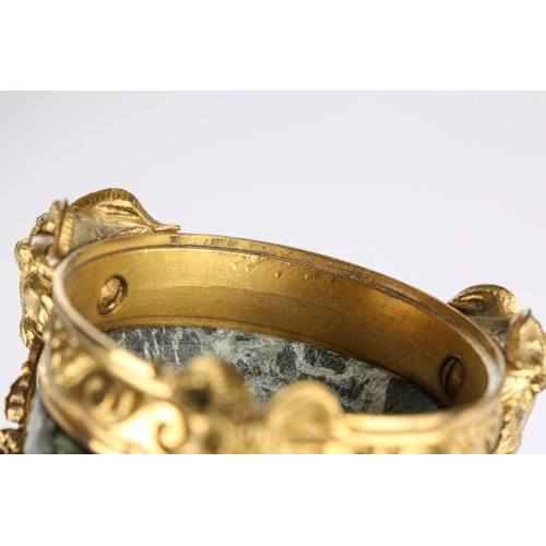 175 - A fine pair of Louis XVI style ormolu and variegated green marble cassolettes of classical urn form,... 