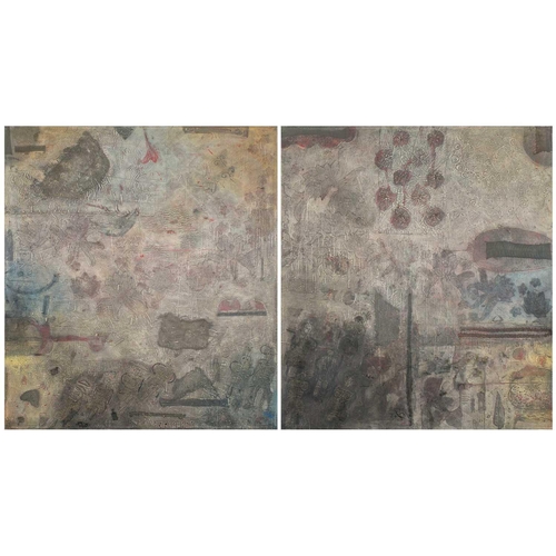 18 - Hussein Salim (b.1966) Sudanese, two large abstract studies, mixed media on canvas, each 151 cm x 13... 