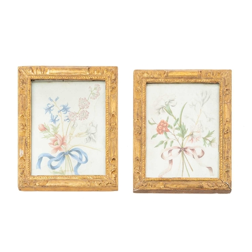 19 - Attributed to Alexander Marshal (c1620 - 1682), Two studies of flowers tied with ribbon, watercolour... 