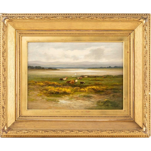 21 - William Beattie Brown RSA (1831-1909) Scottish, 'Garmouth on the Spey', landscape with cattle, oil o... 