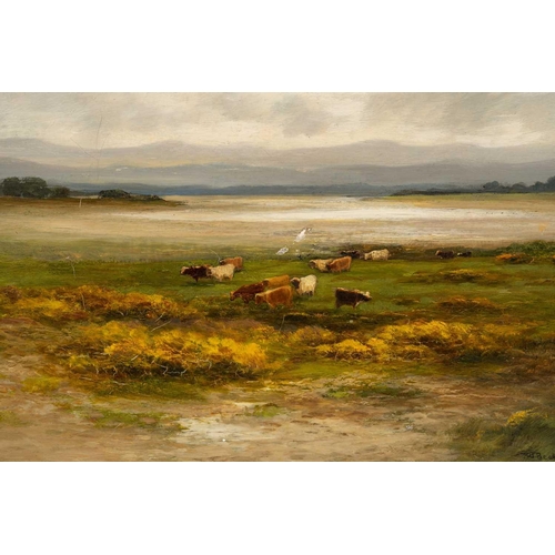 21 - William Beattie Brown RSA (1831-1909) Scottish, 'Garmouth on the Spey', landscape with cattle, oil o... 