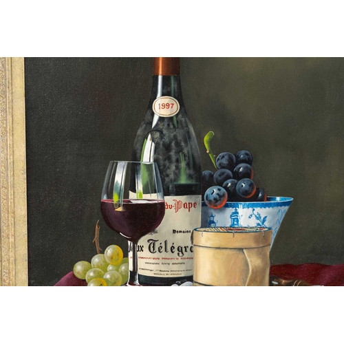 27 - † Peter Kotka (b.1951), 'Rhone with Fruit & Cheese', 1997, still life oil on canvas, 49.5 cm x 39 cm... 