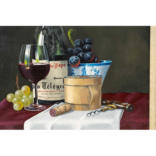 27 - † Peter Kotka (b.1951), 'Rhone with Fruit & Cheese', 1997, still life oil on canvas, 49.5 cm x 39 cm... 