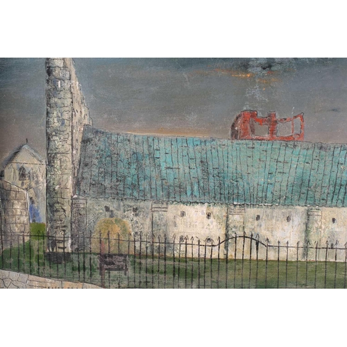 28 - † Fred Uhlman (1901-1985) German, 'Churchyard', oil on board, signed to lower left corner, 48 cm x 6... 