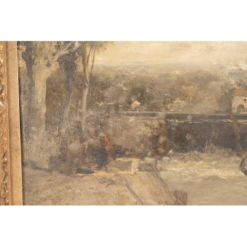 30 - James Webb (c.1825 - 1895), Approaching the lock gates, signed, oil on panel, 30.5 x 25 cm, later fr... 