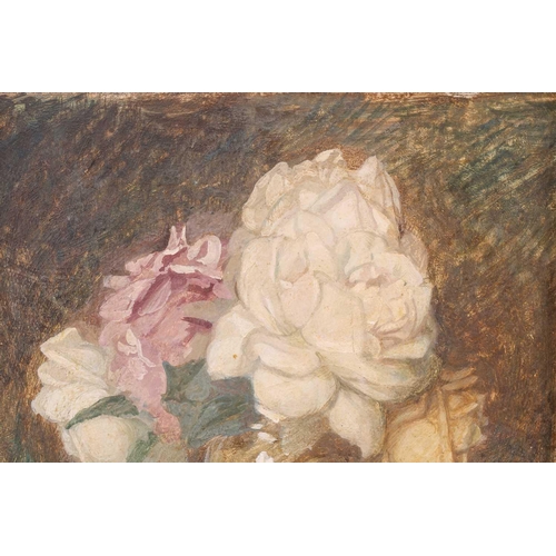 34 - † Arthur Kynaston (1904-1966) British, 'Study of Roses', oil on card, appears unfinished, signed to ... 