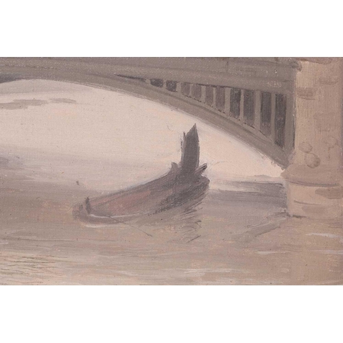 36 - † Sir Herbert James Gunn (1863-1964) British, a boat beneath a bridge on the Thames, soil on panel, ... 