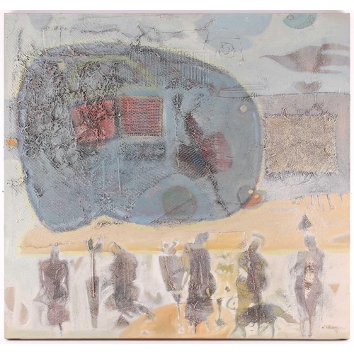 37 - Hussein Salim (b.1966) Sudanese, two abstract studies on canvas, mixed media, 75 cm x 80 cm and 75 c... 