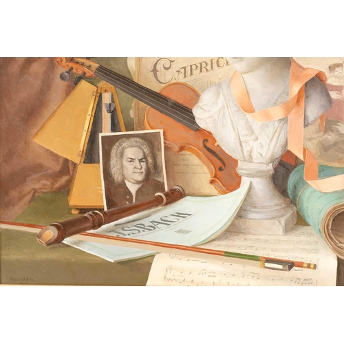 38 - † Gerald Norden (1912-2000), Still life with child's violin, signed and dated '89, The Catto Gallery... 