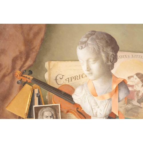 38 - † Gerald Norden (1912-2000), Still life with child's violin, signed and dated '89, The Catto Gallery... 