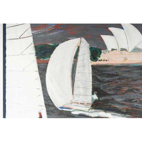 40 - Peter Perdriau (b.1952) Australian, Yachts outside Sydney Opera House, signed, oil on paper mounted ... 