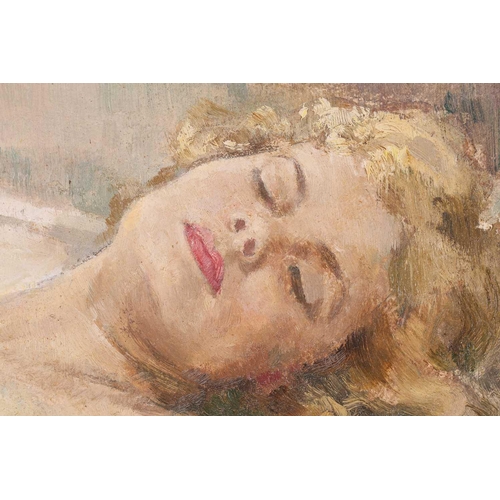 42 - † Arnold Beauvais (1886-1984) British, 'Sommeil', a study of a sleeping female nude, oil on panel, s... 