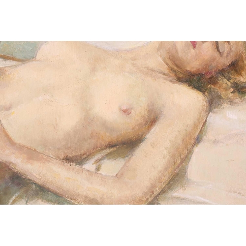 42 - † Arnold Beauvais (1886-1984) British, 'Sommeil', a study of a sleeping female nude, oil on panel, s... 