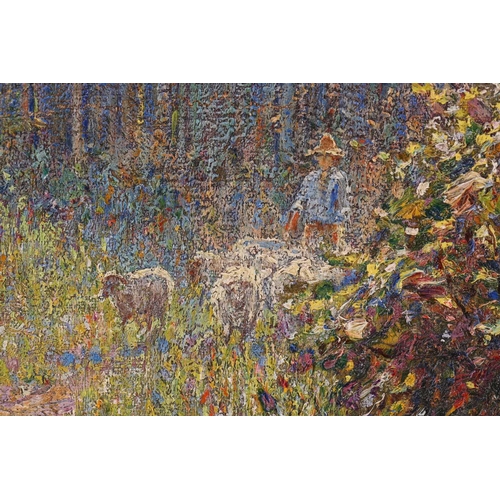 44 - John Inglis (1867-1946), a shepherd on a lane on a summer's day, oil on canvas, signed to lower righ... 