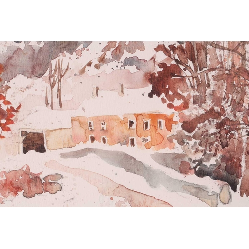 50 - † George Hosotte (b 1936 French), Neige à Saint Moré, signed and dated 1986, inscribed verso, waterc... 