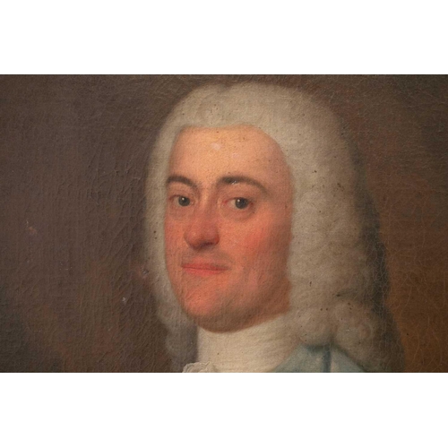 6 - Circle of Thomas Hudson (1701-1779), a three-quarter length portrait of 'Mr Framlingham', in blue ve... 