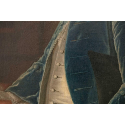 6 - Circle of Thomas Hudson (1701-1779), a three-quarter length portrait of 'Mr Framlingham', in blue ve... 