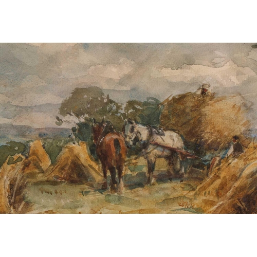 8 - John Atkinson (Staithes Group, 1863-1924), rural scene with hay cart and horses, watercolour, signed... 